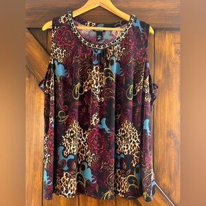 Catherine's Black Label Women's Multicolor Sleeveless Top With Chain Detail NWT